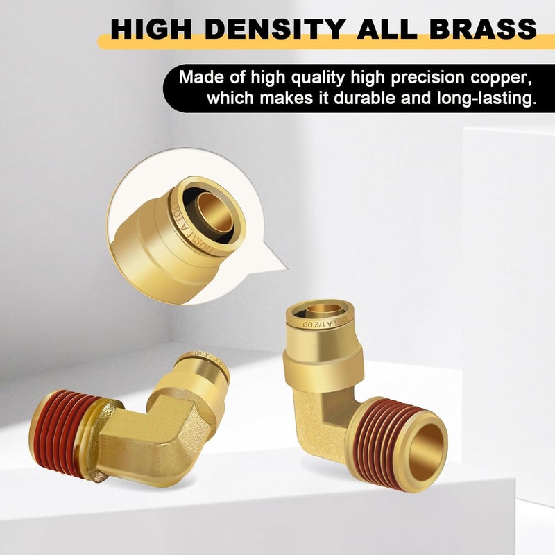 Siptenk 1/2" Elbow DOT Brass Push to Connect Air Line Fittings 5 PCS, 1/2" OD Tube x 1/2" NPT Thread Air Brake Line Quick Connect Fittings for Truck Trailers Industry Air System - Image 2